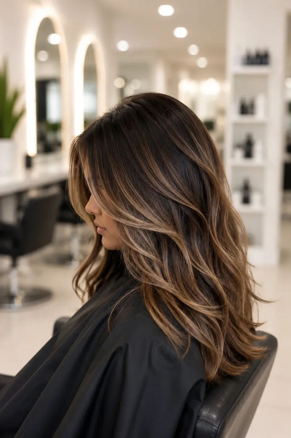 Glossy brunette hairstyle with smooth dimensional finish