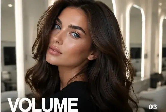 Voluminous layered brunette hairstyle in salon
